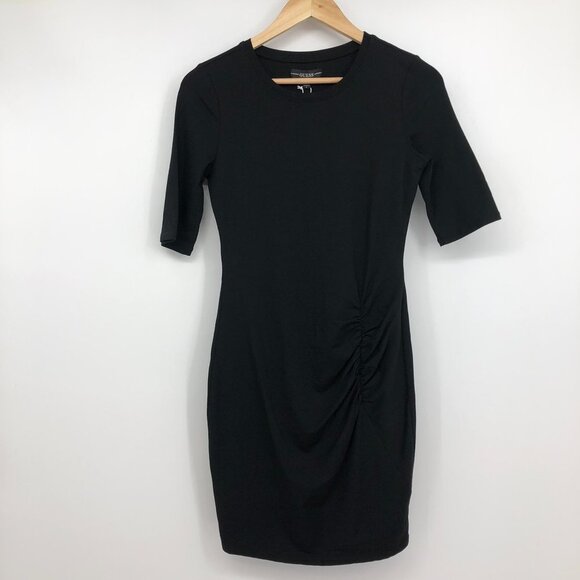 NWT Guess Half Sleeve Arjean Ruched Little Black Dress SP - Picture 2 of 14